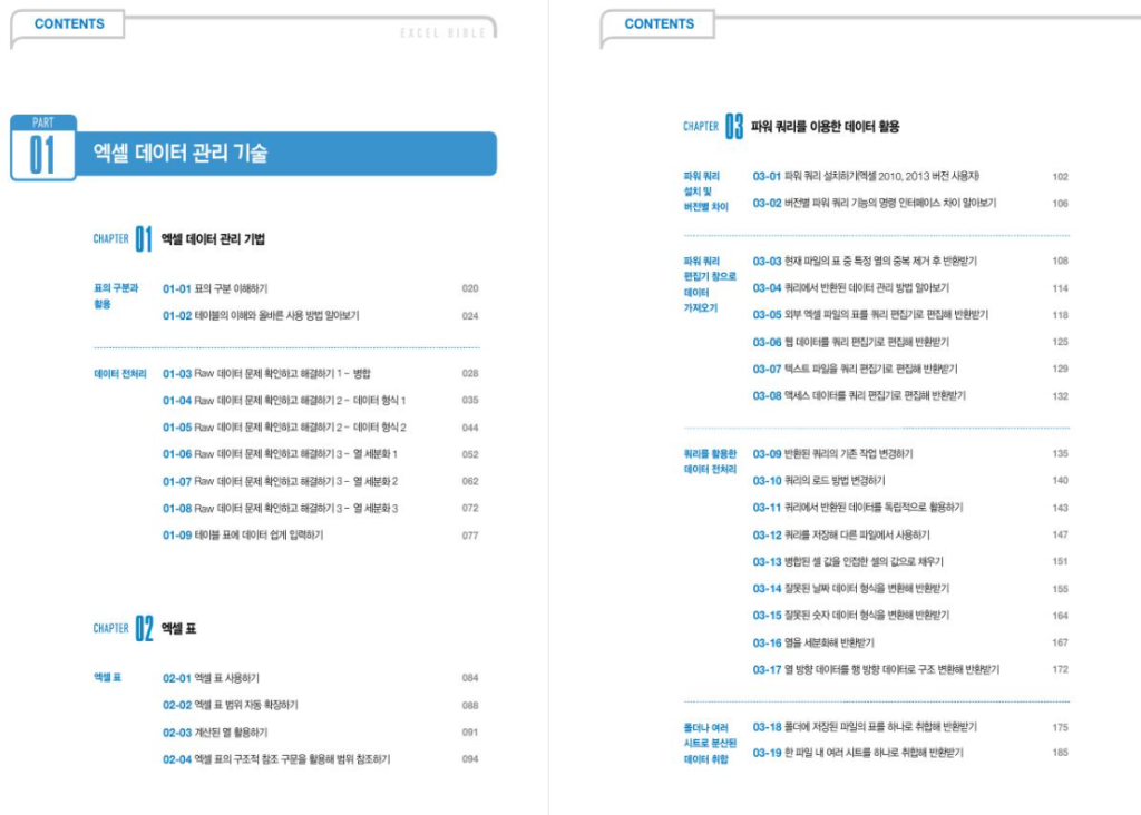 엑셀 데이터 분석 바이블 목차