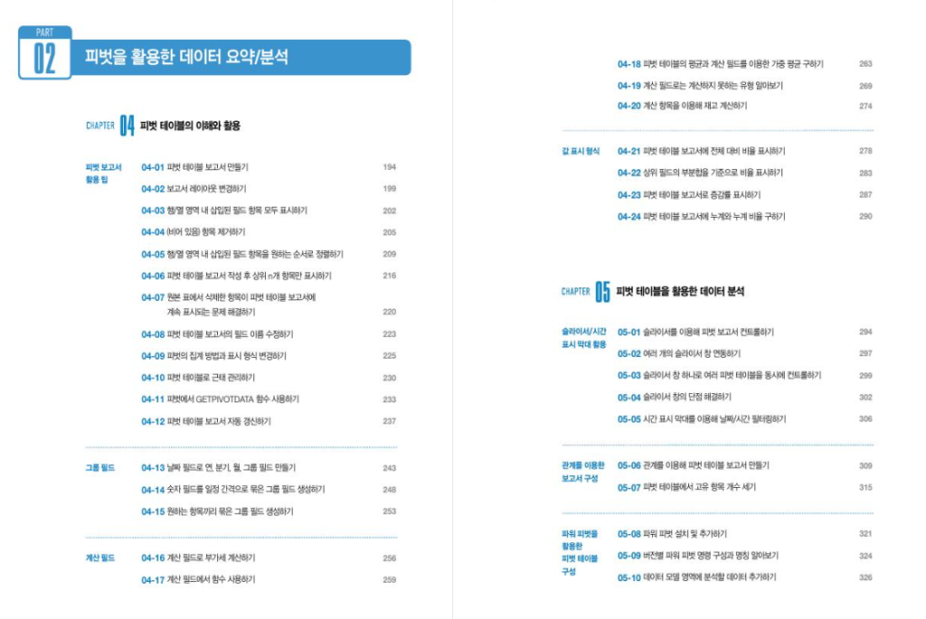 엑셀 데이터 분석 바이블 목차